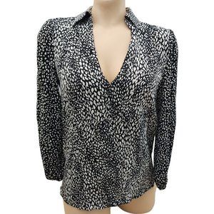 Alice + Olivia NWT Blouse Top Black White Print Extra Small XS